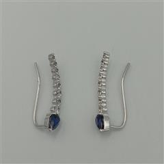 925 Sterling Silver Pear & Round Cut Blue & White Sapphire Climber Earrings